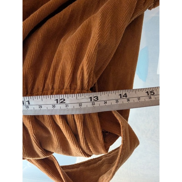 Lucky Brand Brown‎ Corduroy Ruffle Hem Mini Dress M Boho Cottage Indie Festival - Picture 13 of 14